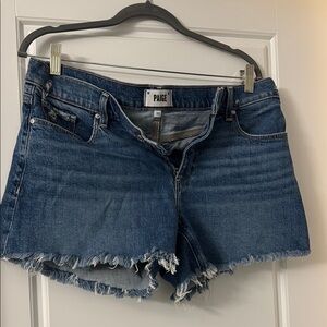 PAIGE Women's Frayed Hem Jean Shorts - Dark Blue